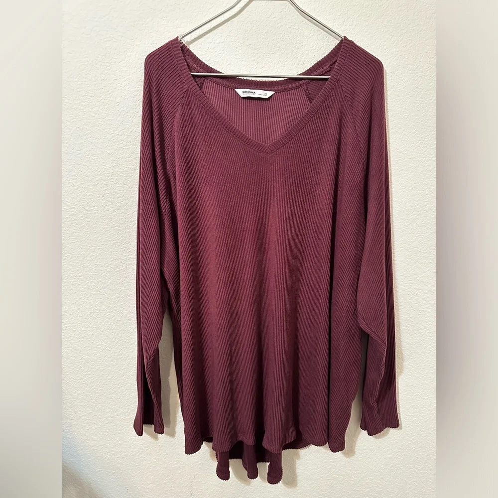 EUC SONOMA Burgundy Long Sleeve V-Neck Tunic Sweater - Picture 2 of 9